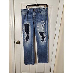 Decibel Distressed And Patches Straight Leg Mens Blue Jeans Size 34x32